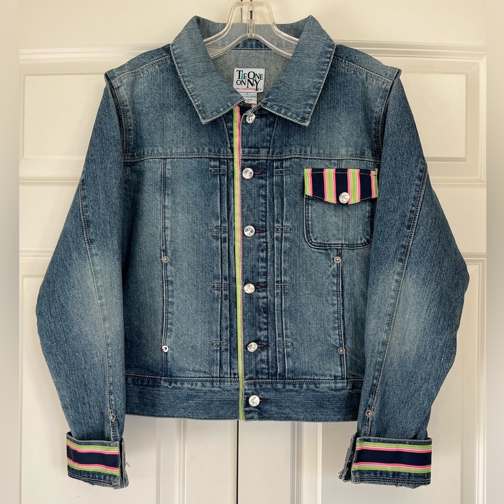Tie One on N.Y. Y2K Jean Jacket, Size Large